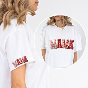 MAMA T-shirt Faux chenille. Plaid, Hearts, Coquette S M L XL new white